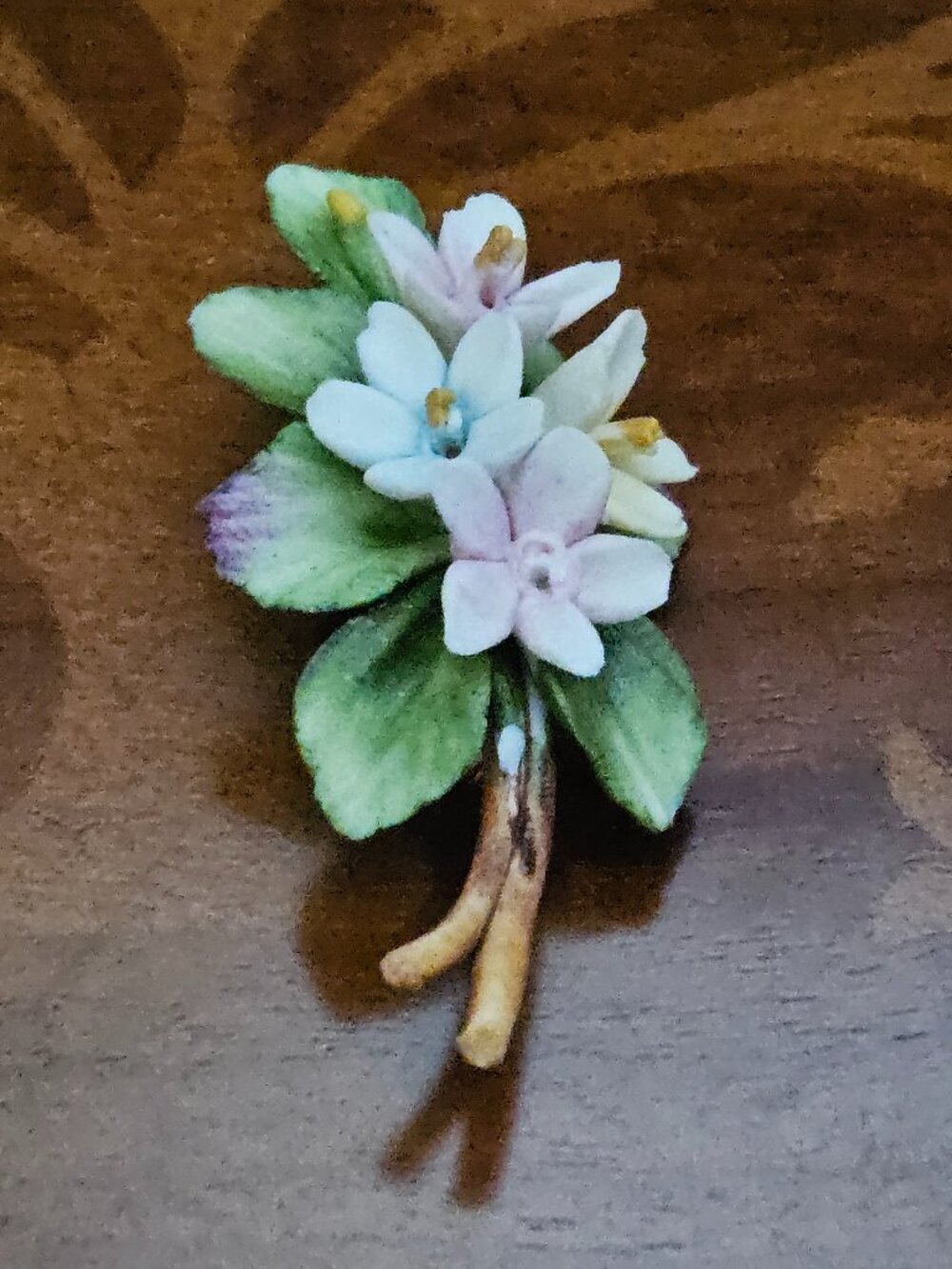 RARE VINTAGE CAPODIMONTE ITALY PORCELAIN FLOWER FLORAL SPRAY PIN BROOCH - Picture 4 of 10